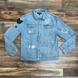 ELWD Distressed Denim Jacket With Patches Size S
